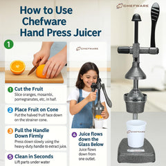 CHEFWARE Aluminum Instant Hand Press Citrus Fruits and Vegetable Juicer, Big, Black,100% Made In India (Juice Pro Antique Silver)