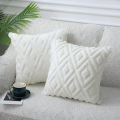 MOMISY Corduroy Cushion Throw Pillow Covers, Diamond, 45 x 45 cm, 18 x 18 inch (2, White2)