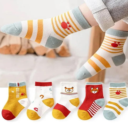 MOMISY 5 Pairs Baby Girl Boys Tube ankle Socks for Baby Girl BoysToddlers Infant kids (Cute Fox, 1 year to 3 year)