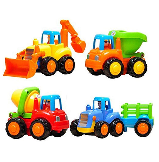 Syga Unbreakable Happy Engineering Construction Vehicles Including Tractor/Bulldozer/Dumper/Cement Mixer Toy for Kids/Toddlers/Infants/Children/Baby/Pull Back car Set of 4