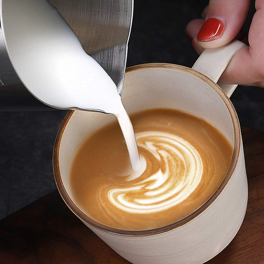 SYGA Milk Frother Jug, Stainless Steel Hand Pump Milk Frother Double Mesh Manual Milk Foam Maker Milk Steamer for Cappuccino Coffee Latte- 400ml