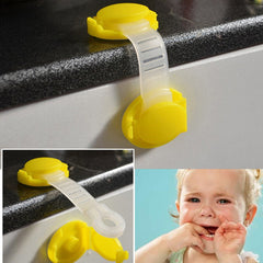 SYGA 4 Pcs Baby Safety Locks | Child Proof Cabinets, Drawers, Appliances, Toilet Seat, Fridge and Oven | Tools Not Required | Uses Dual Adhesive Tape and Latch System (Yellow Lining)