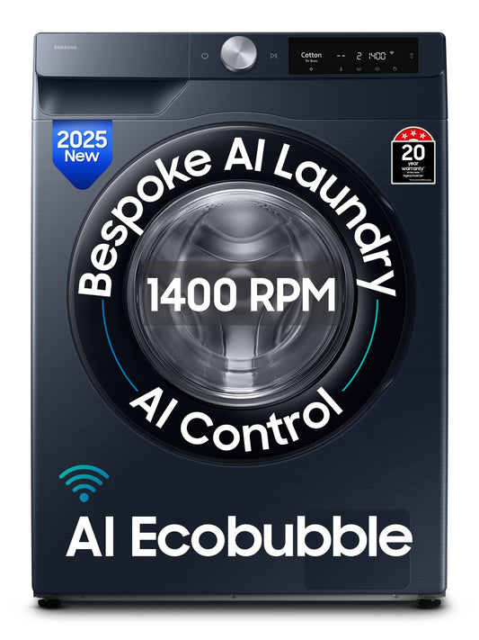Samsung 12 kg, 5star, AI Control, AI Ecobubble, Super Speed, Wi-Fi, Hygiene Steam with Inbuilt Heater, Digital Inverter, Fully-Automatic Front Load Washing Machine (WW12DG6B24ASTL, Navy)