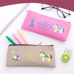 SYGA Children's Pencil Case Oxford Cloth Pony Zipper Unicorn Pencil Case Student Stationery Pack of 2 Pencil Bag (Blue)