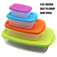 SYGA Ractangle Shape Food Storage Container Set with Multi Colored Lids,BPA-Free Plastic 4 Container