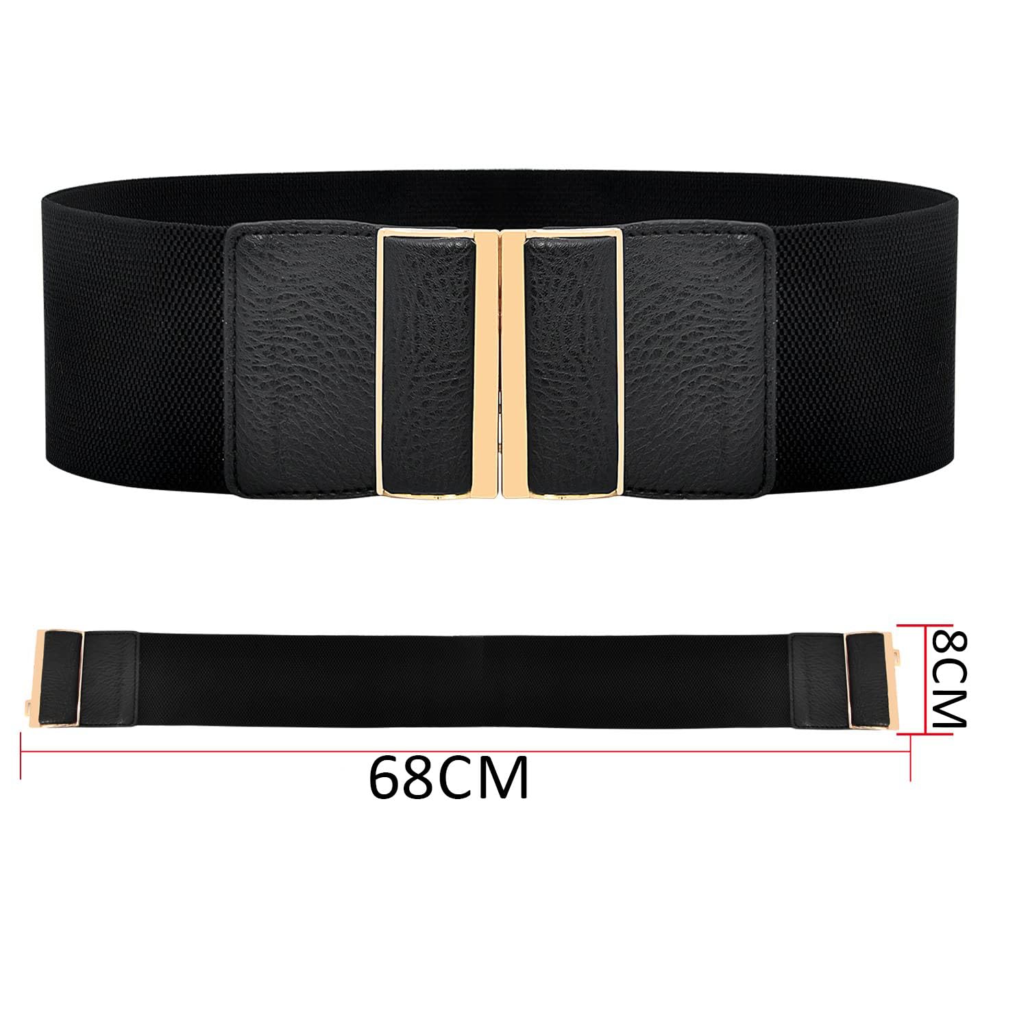 SYGA Women Cinch Belt, PU Leather Stretchy Waist Belt with Door Shaped Metal Buckle, Retro Style - Black