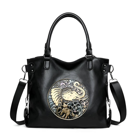 SYGA Women Vintage Tote Bag with Artistic Elephant Design – Retro Style, Adjustable Strap, Zipper Closure