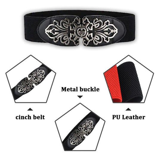 SYGA Women Leather Belt for Dress, PU Leather Stretchy Waist Belt with Abstract Metal Buckle, Retro Style - Apricot