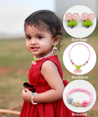 SYGA Children's Girls Necklace Earring Ring Set Jewelry Pearl Necklace Bracelet Set For Kids, Girl, Gift, Party (Cherry)