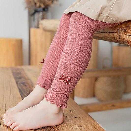 SYGA Girls Leggings Spring and Autumn Cotton Lace Tights for Toddlers Size M, Age 3-5 Years Old(Pink)