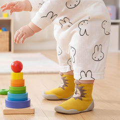 MOMISY Baby Socks Animal Themed, Funny Cartoon Printed Cotton Socks with Shoes - Soft, Non-Slip, and Comfortable Size 18-24M(YellowLion-24-25)