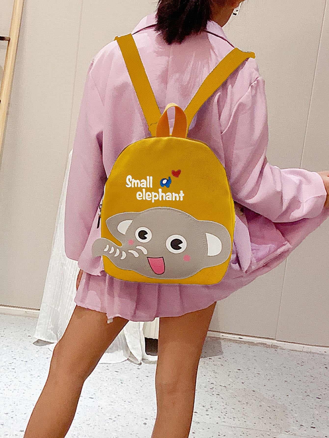 SYGA Children's Bags 2-4 Years Old Canvas Backpack Elephant Cartoon Cute Backpack School bag (BLACK)