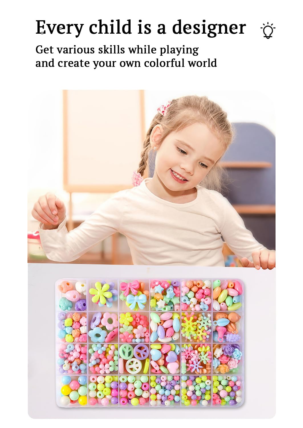 SYGA Beads for Kids Crafts Children's Jewelry Making Kit DIY Bracelets Necklace Hairband and Rings Craft Kits Birthday for 4, 5, 6, 7-Year-Old Little Girls-Multicolor (DIYBeadsSet-26)