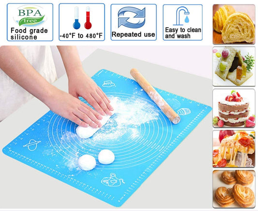 SYGA Silicone Baking Mat for Pastry Rolling Dough with Measurements - 19.7" x 15.7" BPA Free Non Stick and Non Slip Blue Table Sheet Baking Supplies for Bake Pizza Cake_Blue