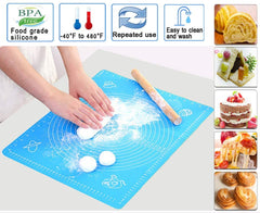 SYGA Silicone Baking Mat for Pastry Rolling Dough with Measurements - 19.7" x 15.7" BPA Free Non Stick and Non Slip Blue Table Sheet Baking Supplies for Bake Pizza Cake_Blue