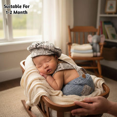 MOMISY Newborn Photography Props, Newspaper Style Cap and Knitted Suspender Outfit, 0-6 Months