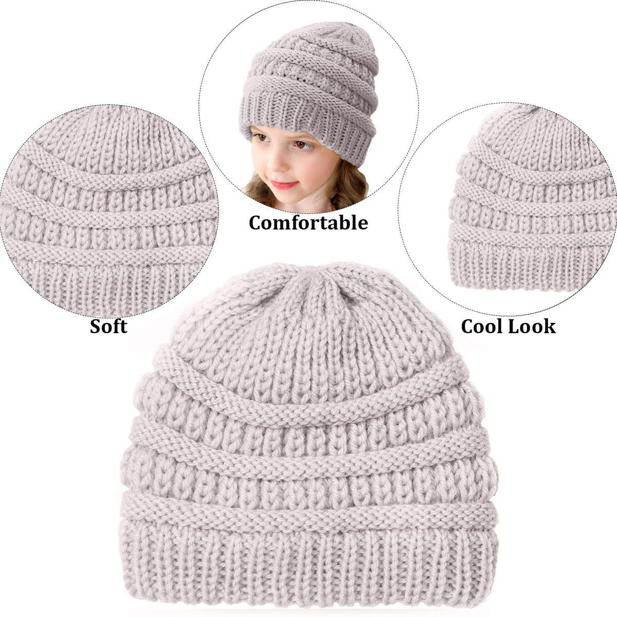 SYGA Winter Woolen Hat Knitted Warm Wool Hat for Girls and Boys (Beige) 6MONTH-5 Years
