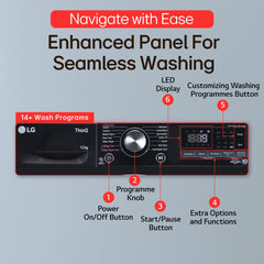 LG 12 Kg, 5 Star, AI Direct Drive Technology, Wi-Fi, Steam Fully Automatic Front-Loading Washing Machine (FHP1412Z3O, Intelligent & Convenient Fabric Care, Allergy Care, In-Built Heater, Onyx Black)