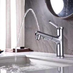 SYGA 3 Ways Basin Sink Faucet Wash Sprayer 360 Degree Rotate Deck Mount Faucet Hot and Cold Water Tap Bathroom Accessories (Alloy Black)
