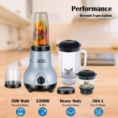 ACTIVA Easy Mix Nutri 4 Jar Mixer Grinder for Smoothies, Chutney & Shakes, Long Lasting Shock Proof Abs Body, Powerful 500 Watt Heavy Duty Motor With Nano Grinding Technology, 2 Years warranty (Grey)