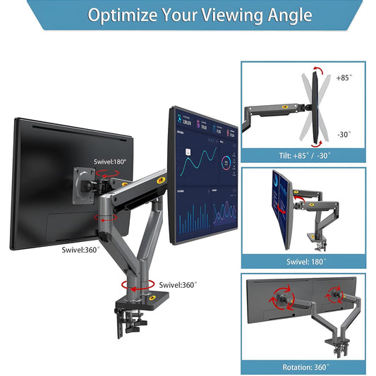 SYGA NB G35 Dual Monitor Stand, 22-32 Inch Gas Spring Monitor Mount, Height Adjustable, Load 4.4-26.4 lbs per Arm
