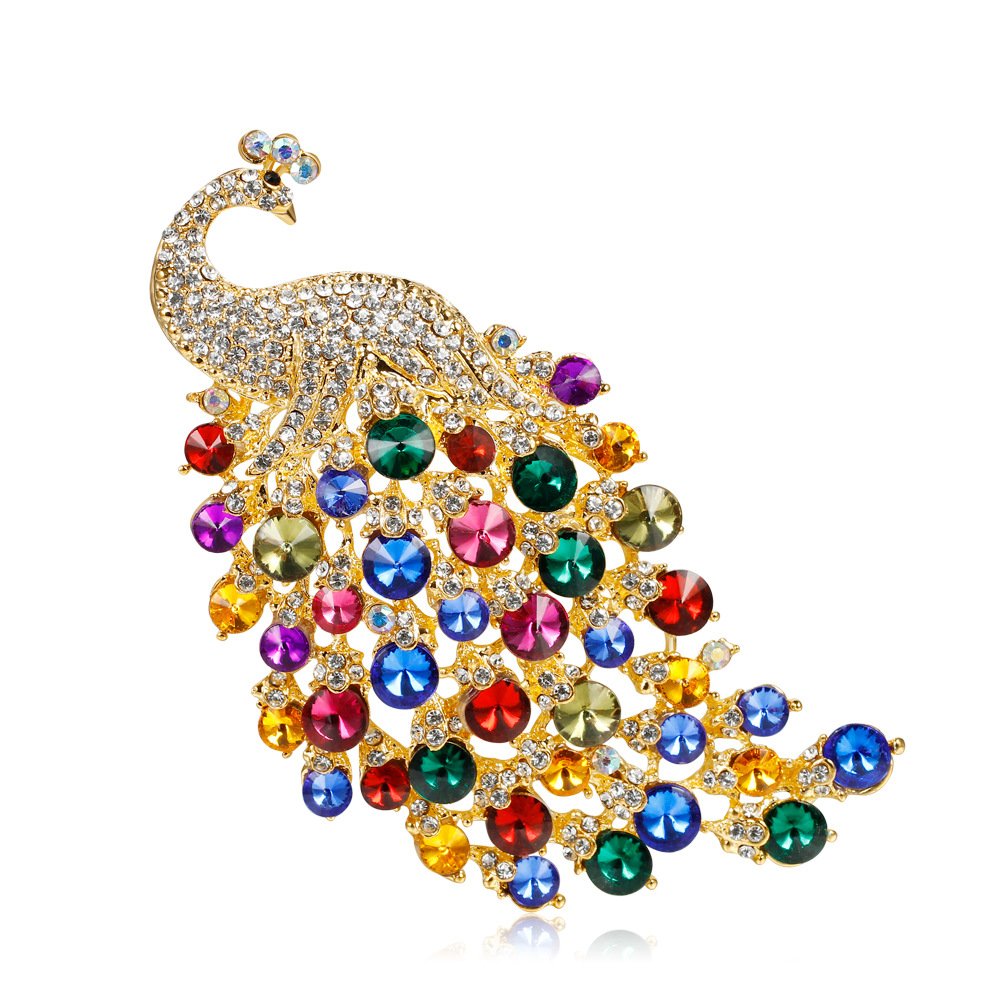 SYGA Brooch Pin Fashion Crystal Rhinestone Jewellery Pin Vintage Clothing Accessories Decoration Retro Crystal Peacock Brooches Colorful For Women- S252