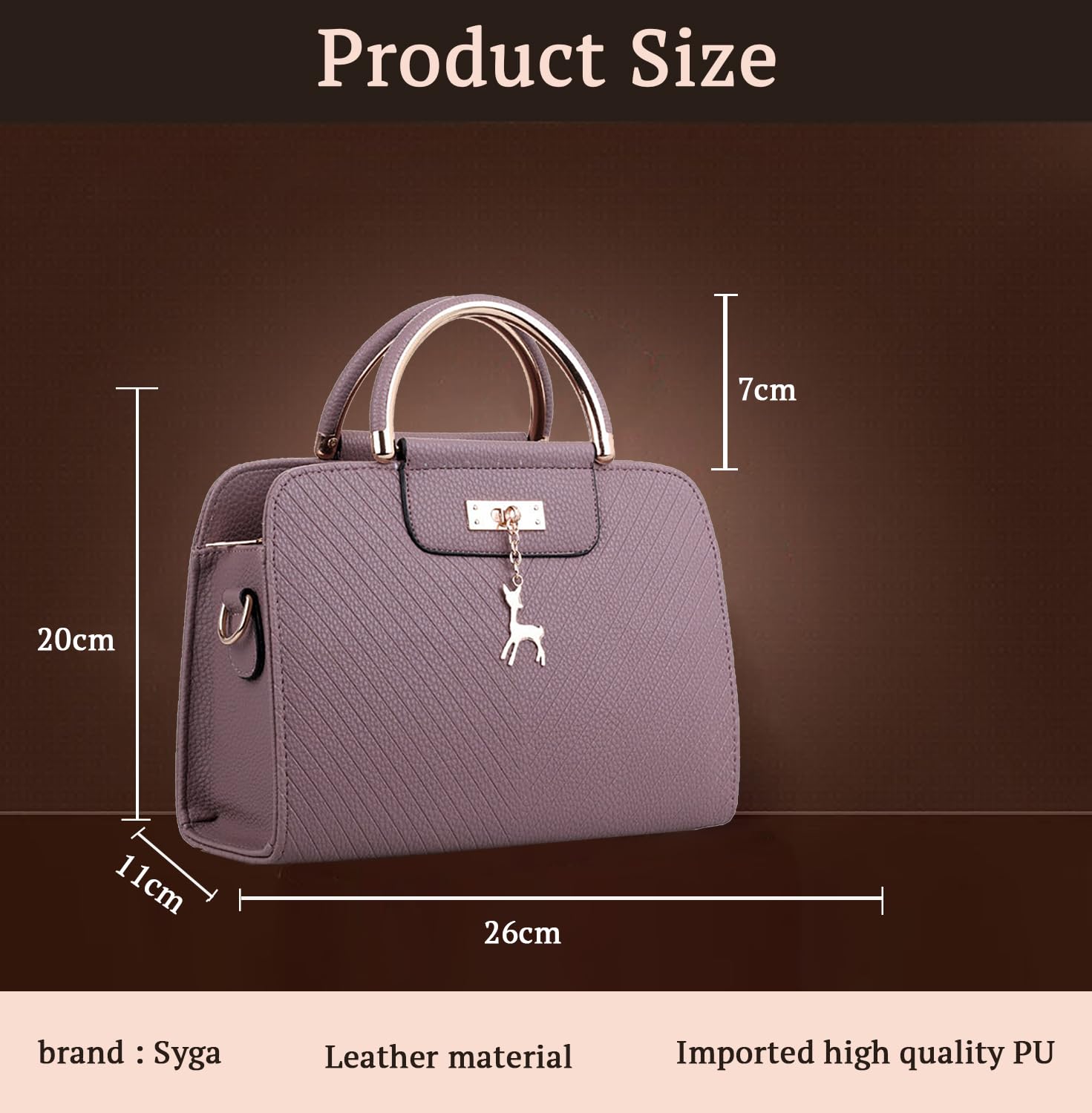 SYGA Women's Handbag Corrugated Fawn Pendant Cute Shoulder Bag Fashionable Style Crossbody Bag(Purple Grey)