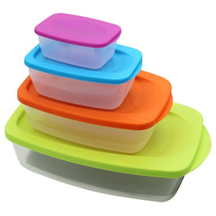 SYGA Ractangle Shape Food Storage Container Set with Multi Colored Lids,BPA-Free Plastic 4 Container