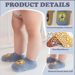 MOMISY Animal Pattern Cotton Non-Slip Ankle Socks, 6 Pairs, Toddler Boys Girls, Warm Anti-Skid Infant Socks (IN, Age, 12 Months, 3 Years)