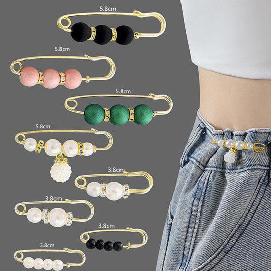 SYGA 8 Pcs Safety Pins Adjustable Fashion Waist Pin Women Trousers Pearl Brooch Collar Pin Pin Buckle Waist Pants Garment Apparel Accessories - N1