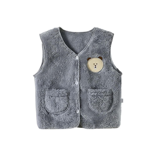 MOMISY Baby Boys & Baby Girls Winter Sweater Vest | Soft Polyester Warm Sleeveless Jacket with Cute Bear Design For 6-12 Months(Grey)