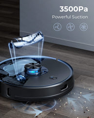Laresar L6 Pro Robotic Vacuum Cleaner&Mop Combo-Auto Dirt Disposal,App Control,Works With Alexa,Lidar Navigation Smart Mapping,3000Pa Suction For Pet Hair,Floor,Carpet (1 Year Warranty)-Black,6 Hours