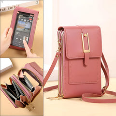 MOMISY Mobile Bag Cellphone Sling Card Holder Wallet Handbag, Transparent Screen, Crossbody Multi-function Shoulder Bag for Girls-Belt (Dark Pink)