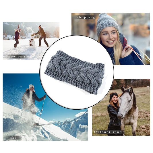 Momisy Knitted Winter Twist Woolen Warm Headband Cold Weather Hair Accessories Head Wrap Winter Designer Headbands for Women & Men- Grey