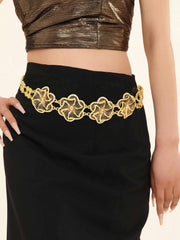SYGA Women Flower Waist Chain Retro Gold Belt Ethnic Style Adjustable Navel Chain Alloy Waist Gold