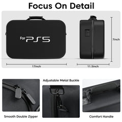 Sounce Premium Hard Shell Travel Briefcase for PS5 Console â€“ Shockproof & Waterproof Carrying Case for PlayStation 5 with 2-Tier Storage, Shoulder Strap â€“ Fits Console, Controllers Accessories â€“ Black