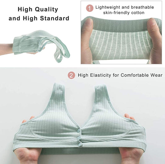 Momisy Women's Cotton Lightly Padded Wire Free Maternity Bra Green