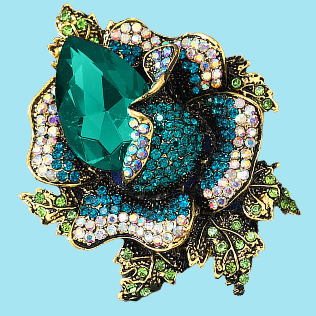 SYGA Brooch Pin Fashion Crystal Rhinestone Jewellery Pin Vintage Accessories Decoration Clothing Bouquet Brooches for Bridal Women Girl (GREEN ROSE GREEN)