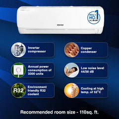 Voltas 1 Ton 3 Star, Inverter Split AC (Copper, LED Display, Anti-dust Filter, 123V Vectra Elegant, White)