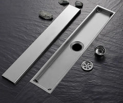 SYGA 304 Stainless Steel Long Floor Drain with Double Filtration,Shower Drain Cover Plate Middle Hole, 10x40 cm