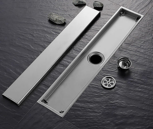 SYGA 304 Stainless Steel Long Floor Drain with Double Filtration,Shower Drain Cover Plate Middle Hole,10x60 cm