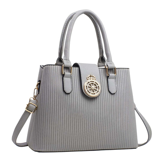 SYGA Elegant Striped Handbag for Women Crown Emblem Design, Convertible Crossbody & Shoulder Bag