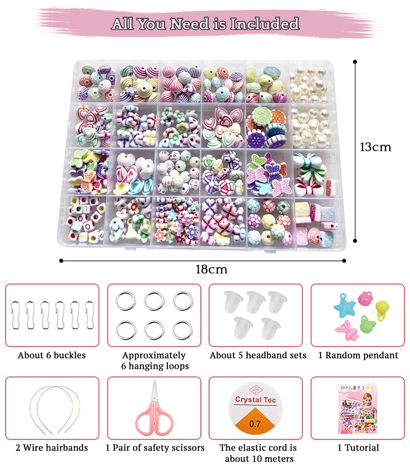 SYGA Beads for Kids Crafts Children's Jewelry Making Kit DIY Bracelets Necklace Hairband and Rings Craft Kits Birthday for 4, 5, 6, 7-Year-Old Little Girls-Multicolor (DIYBeadsSet-12)