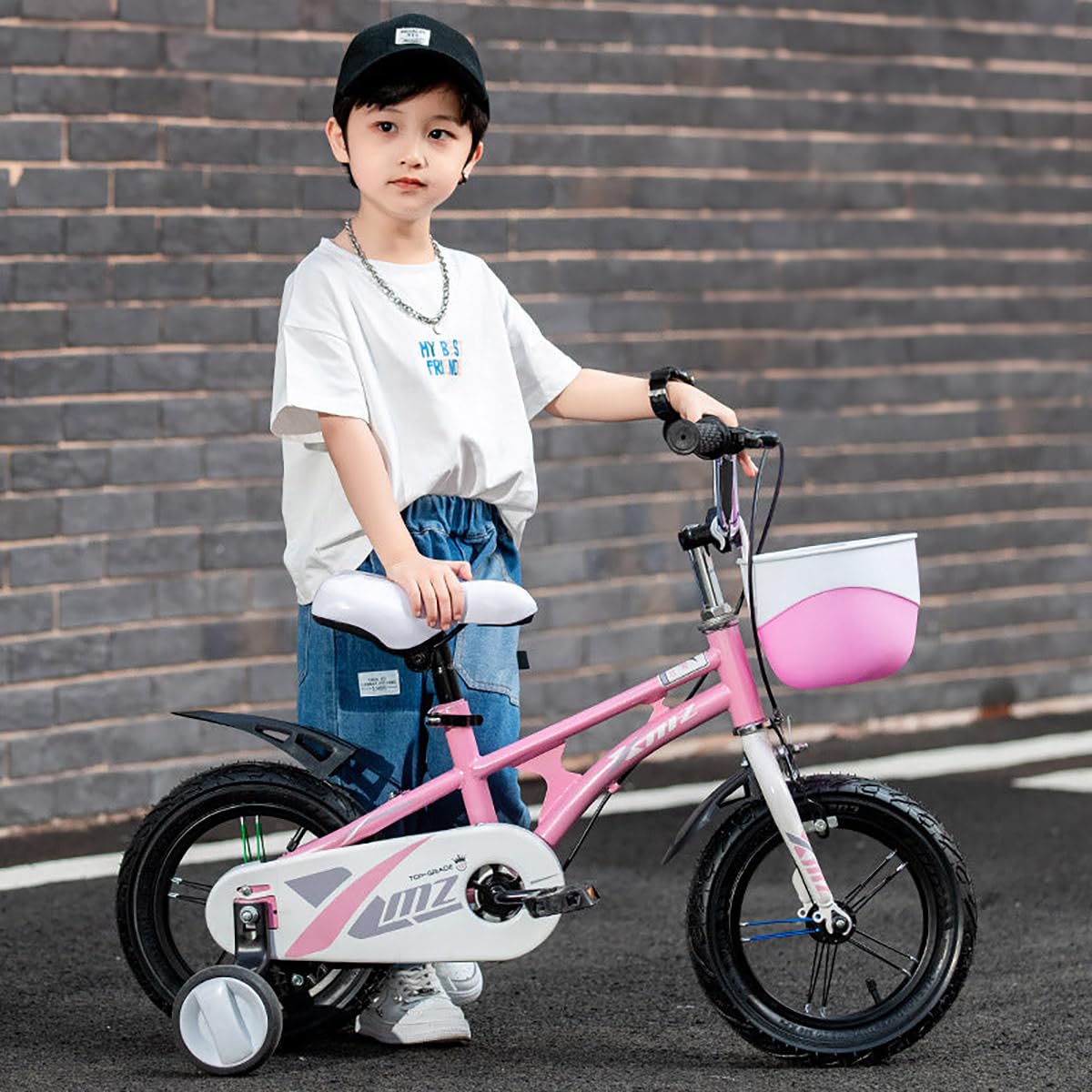 SYGA Bicycles for Kids 3-5 Years Children's Basket Bicycle Magnesium Alloy (12INCH,Pink)