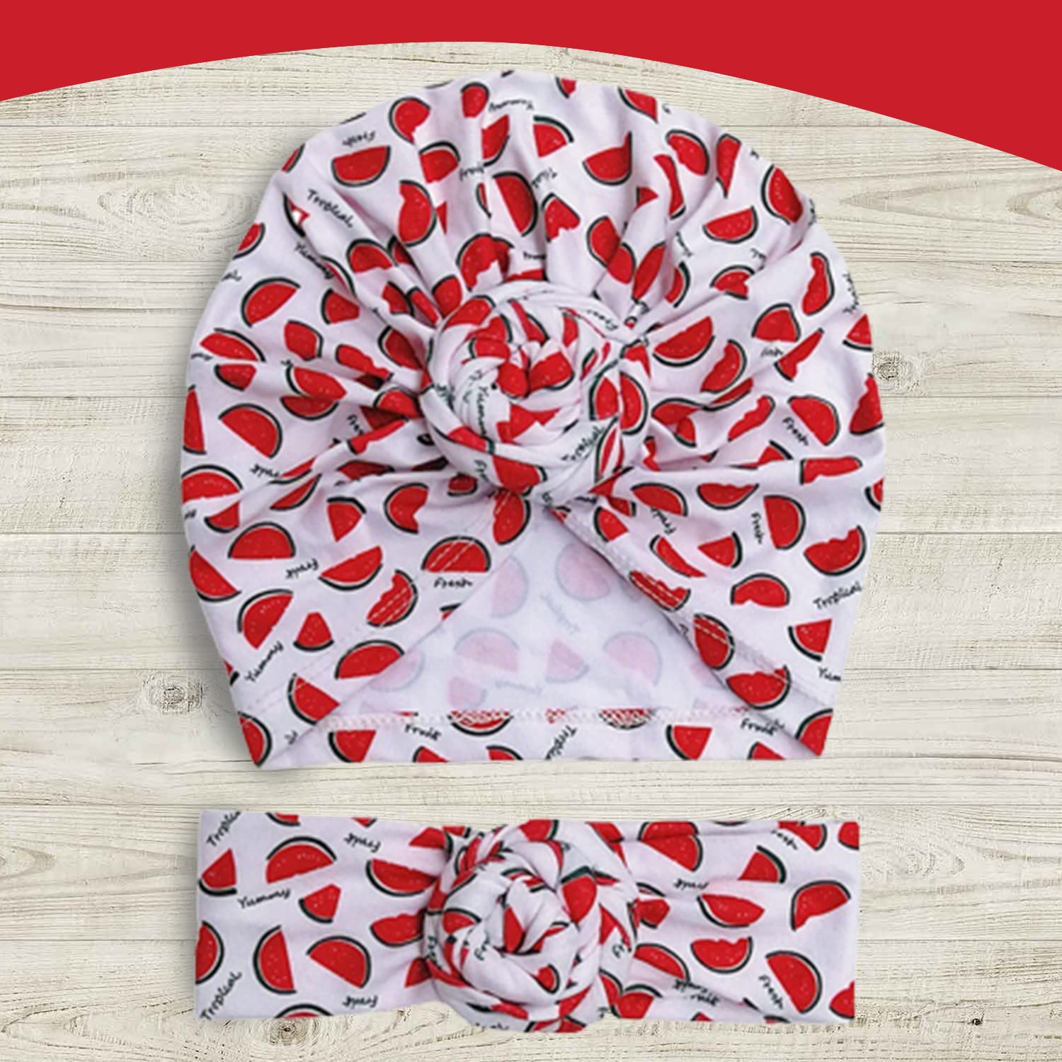 SYGA Baby Hat Headband Set Infant Hat 6 Months-3 Year Floral Print Hat Headwear Hat Accessories with Big Bow Soft Knot Newborn Hat (Floral)