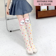MOMISY 1 Pair of Baby Spring Winter And Autumn Combed Cotton Long Tube Knee-High Socks Suitable Age of 3 to 12 Years (PolkaBear, 3-12Y)
