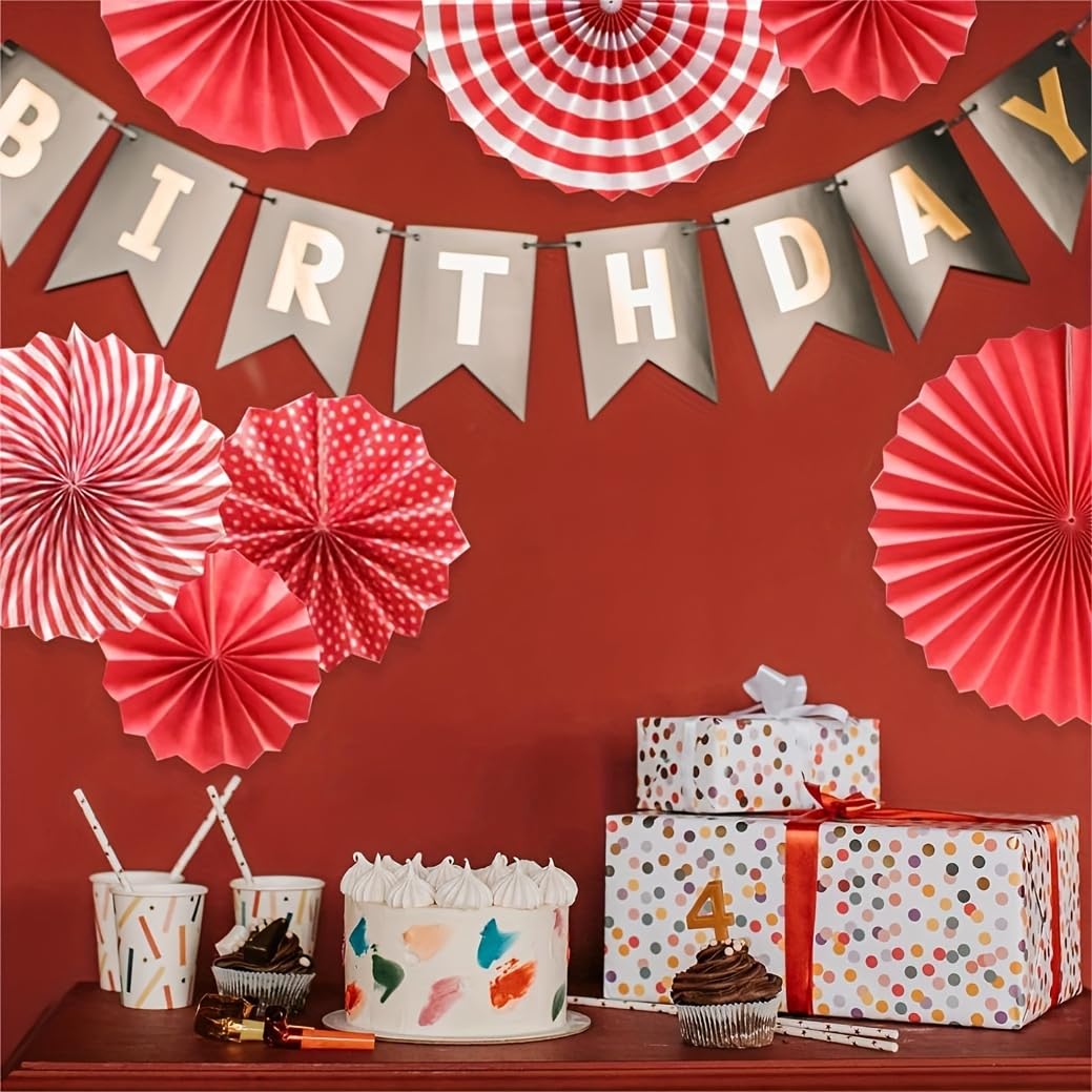 SYGA 6 Pieces of Paper Flower Fan Decoration Background Wall DIY Paper Fan Flower Ball Set(Red)