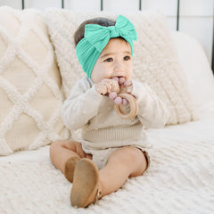 SYGA Baby Headbands Soft Nylon Bow Hairbands Strechable for Newborns, Infants, Toddlers and Kids 0-3 Years (Beige)