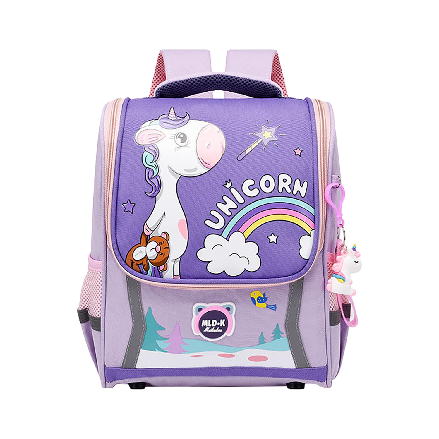 SYGA Children's Unicorn Print Schoolbag, Waterproof Oxford Cloth Backpack, Suitable for Ages 3-7 Years (Watermelon Red)