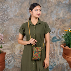 MOMISY Mobile Bag, Cellphone Sling Bag, Card Holder Wallet, Crossbody Bag, PU Leather, for Girls (Garden)